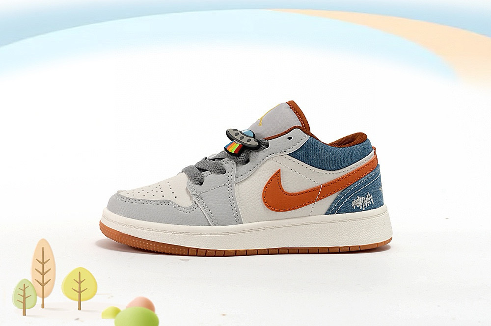 Youth Running Weapon Air Jordan 1 White/Grey/Blue Shoes 0697